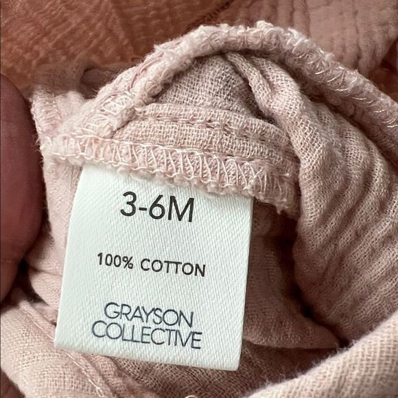 Grayson Collective Dusty rose pink cotton waffle smocked muslin jumpsuit 3-6 min - Picture 11 of 12